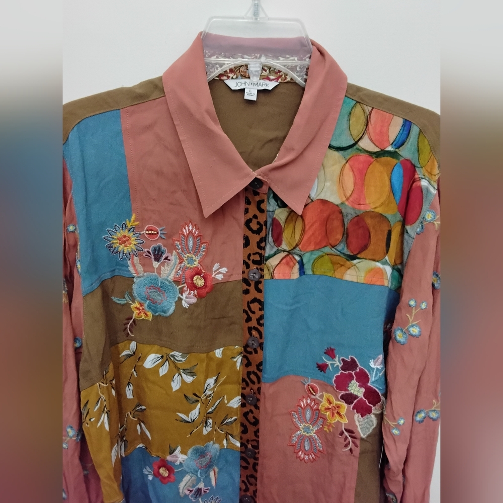John Mark Embroidered Tunic Blouse Large - Picture 2 of 4